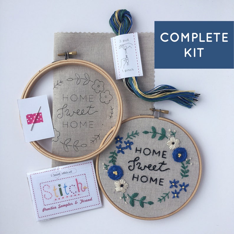 Embroidery Kit, Home Sweet Home, Beginner Embroidery Kit, Hand Embroidery Pattern, DIY craft kit, Easy Embroidery, Housewarming Gift image 4
