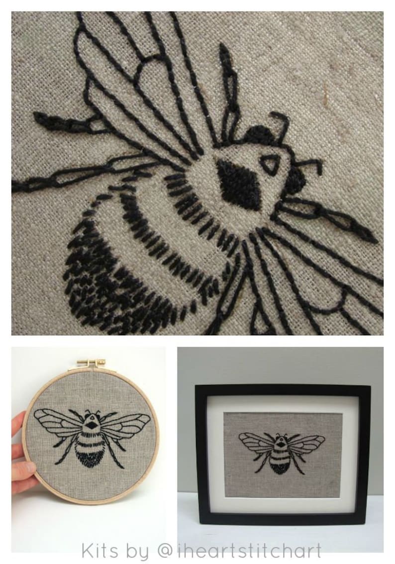 DIY embroidery KIT, bumblebee embroidery pattern, modern hand embroidery pattern, beginner embroidery kit, embroidery kit, easy embroidery image 5