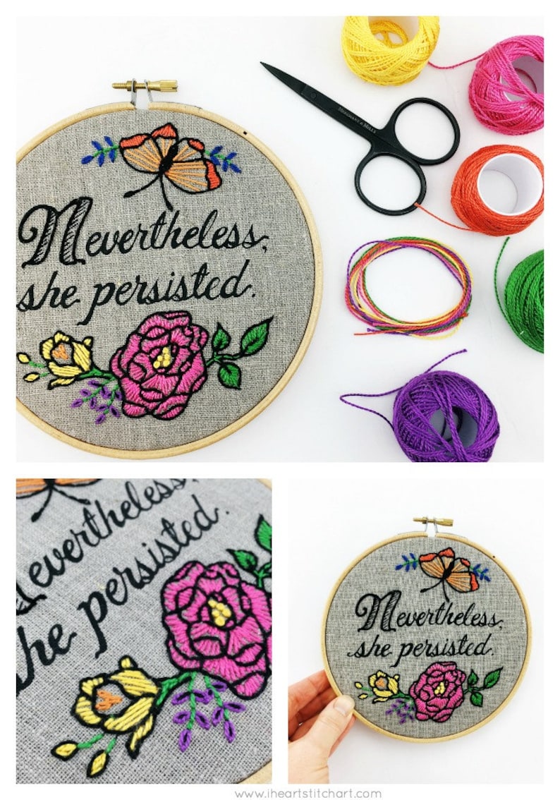 feminist embroidery kit Nevertheless She Persisted DIY embroidery hoop art kit She Persisted modern hand embroidery kit Embroidery kit