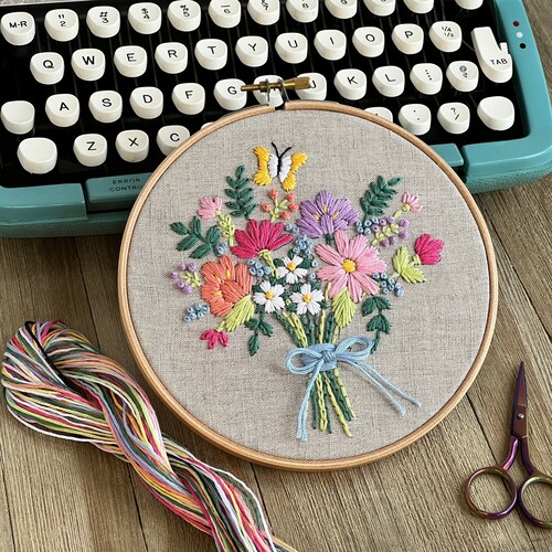 Floral Bouquet Embroidery Kit: DIY Craft for Adults