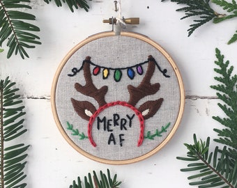 Merry AF: Funny Christmas Ornament Embroidery Kit