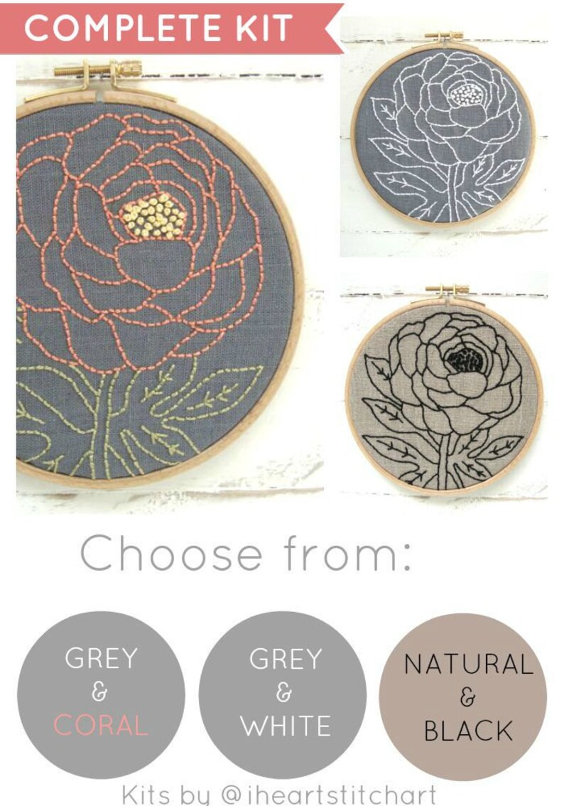 Hand Embroidery Kit Floral Embroidery Embroidery Kit Flower Embroidery Hoop Art DIY Embroidery Kit DIY Embroidery Beginner Embroidery