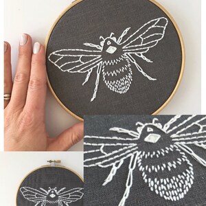 Beginner hand embroidery kit, easy hand embroidery kit, modern embroidery kit, bee embroidery kit, bee embroidery pattern, easy embroidery image 4