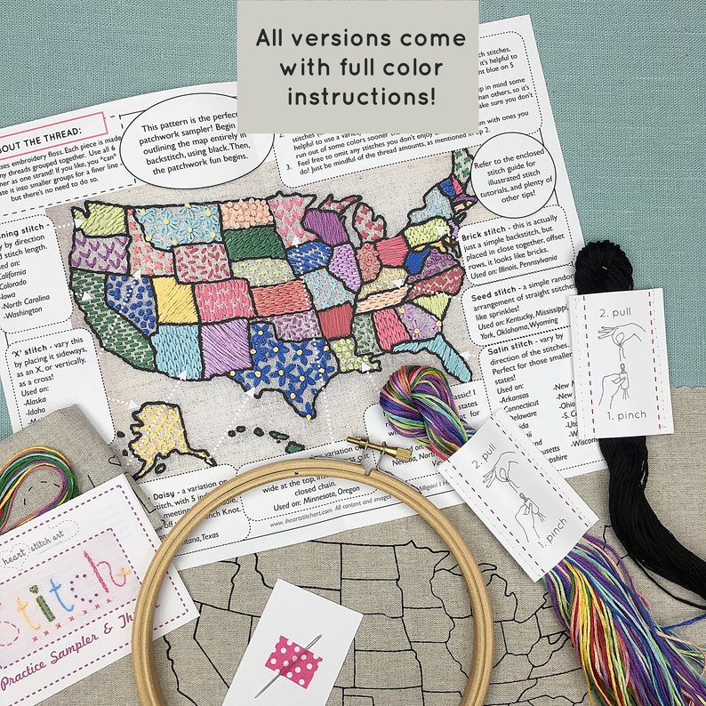 USA Map Embroidery Kit United States Map America Map Etsy