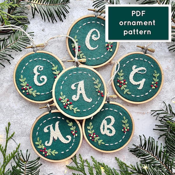 Weihnachtsornament Monogramm Stickmuster, DIY Geschenk (PDF)