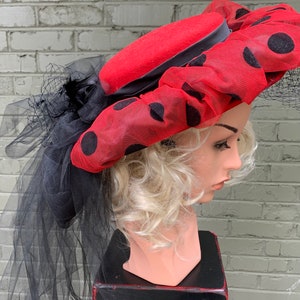 Kentucky Derby Downton Abbey Titanic Church Hat Original Edwardian Style Red/Black Polka Dot FREE Shipping