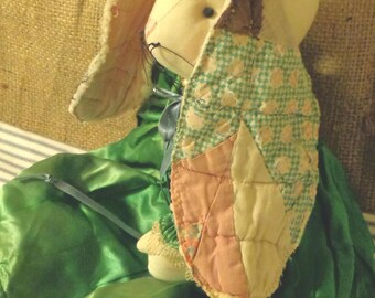 Esmerelda - Original Elegant Rabbit Made From Antique Fabrics.  FREE US SHIPPING!