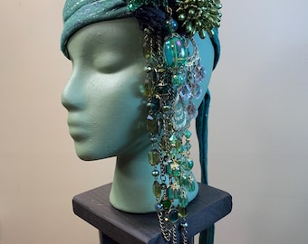 Green Art Deco Headband: Vintage 1920s Style Flapper Jewels