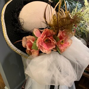 Kentucky Derby Church Hat Edwardian Style Black White Pink Downton Abbey Titanic Wedding FREE SHIPPING