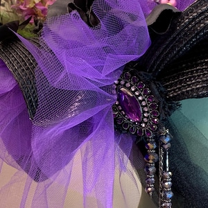 Church Hat Removable Sash Kentucky Derby Hat Edwardian Style Black Purple Jeweled Civil War Era Downton Abbey Titanic Wedding FREE SHIPPING