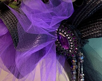Black Kentucky Derby Hat: Jeweled Edwardian Style Church Hat