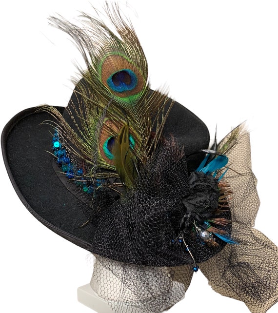 Vintage Embellished Cowboy Hat: Peacock Feathers, OOAK  display picture 2