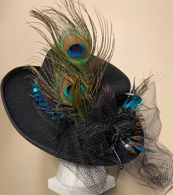 Vintage Embellished Cowboy Hat: Peacock Feathers, OOAK  display picture 2