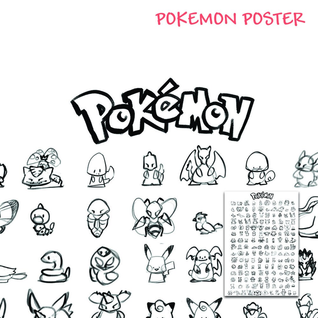 Printable Chibi Pokemon Poster for Kids to Color Etsy