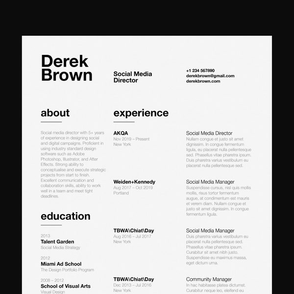 Resume Template for Google Docs, Word, Pages / Modern, Professional, Minimal, Clean, Beautifully Designed, Executive CV