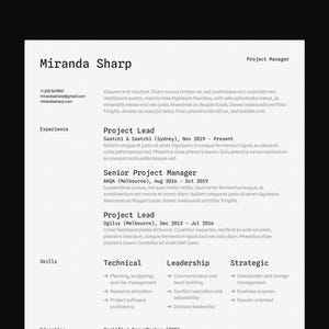 Resume Template for Google Docs, Word, Pages / Modern, Professional, Minimal, Clean, Beautifully Designed, Executive CV