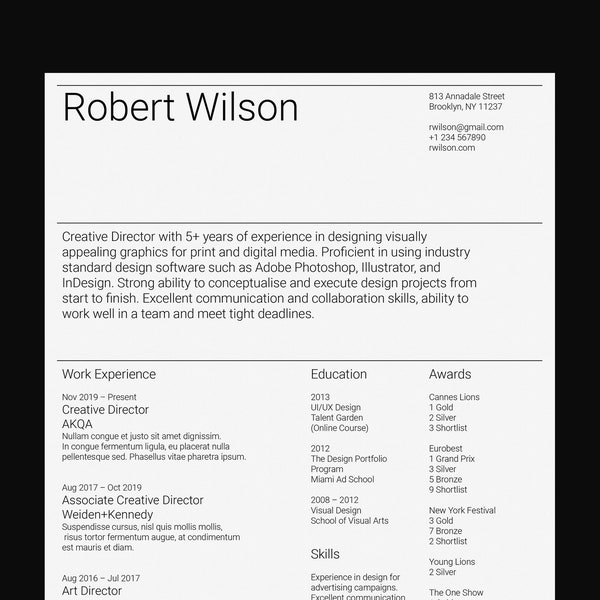 Resume Template for Google Docs, Word, Pages / Modern, Professional, Minimal, Clean, Beautifully Designed, Executive CV