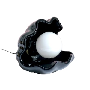 Vintage shell CLAM LAMP, black ceramic pearl oyster table light, enchanting post modern vintage Lamp