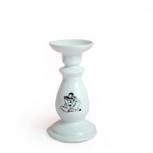 Candlestick Pierrot collector, ceramic candleholder with clown print