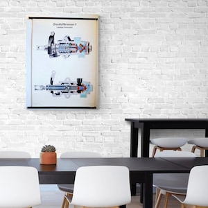 Tableau technique déroulant des années 1960 avec freins à air, affiche éducative RDA, unique et rare