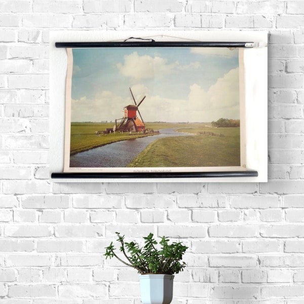 Vintage Dutch Windmill Chart by Westerman Wandbilder, Rural poster Mid-Century