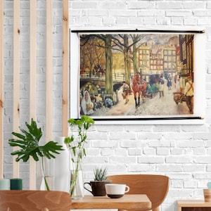 Affiche du tableau déroulant OLD AMSTERDAM, vie citadine néerlandaise du XIXe siècle, tableau déroulant du milieu du siècle