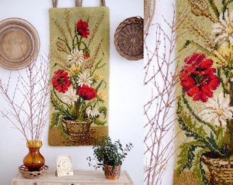 Boho Floral wall tapestry/ wall carpet needlework