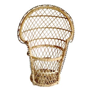 Vintage wicker peacock Chair planter - Rattan Boho Doll Chair