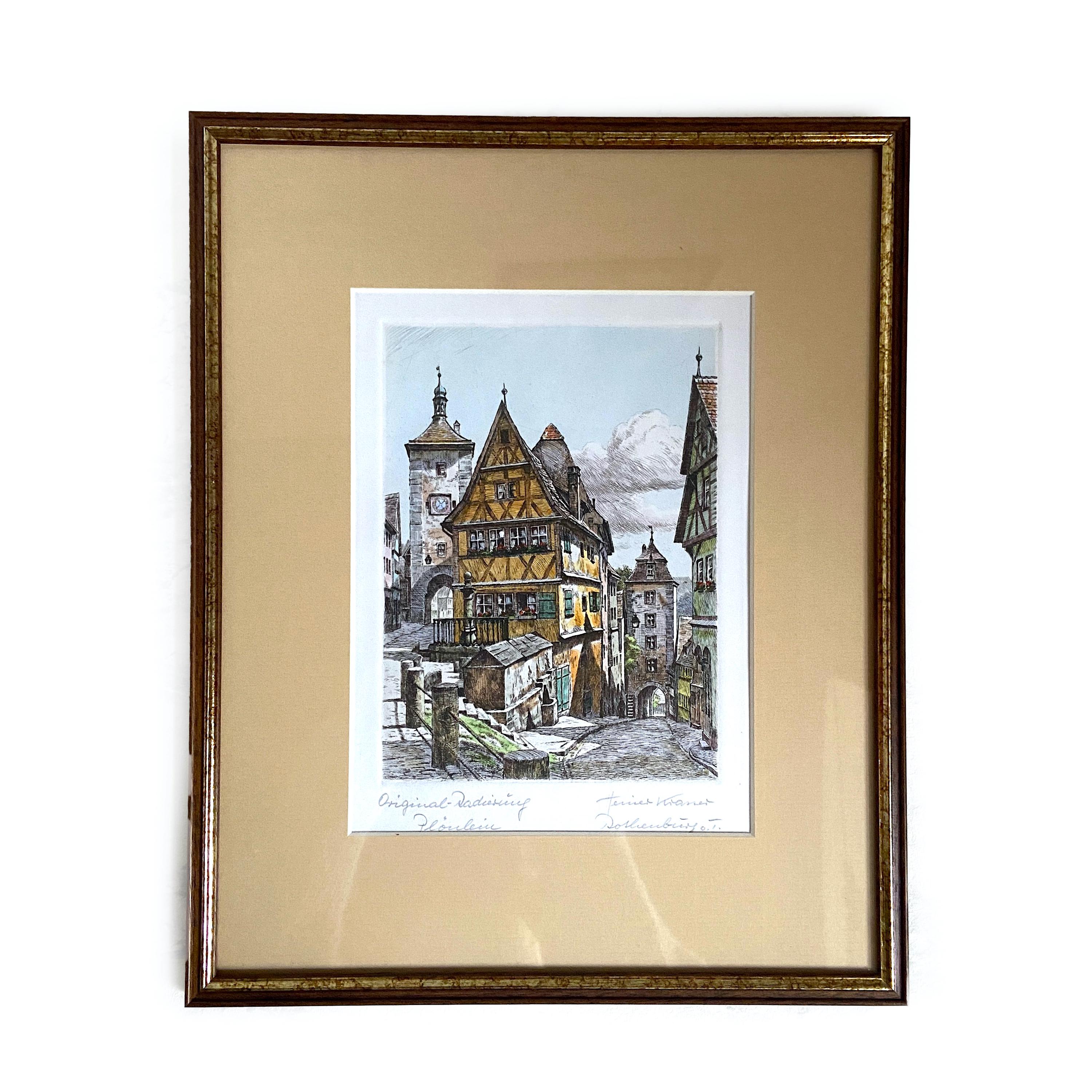 Vintage Etching rothenburg Ob Der Tauber  Hand-colored Art by Heiner  Krasser - Etsy