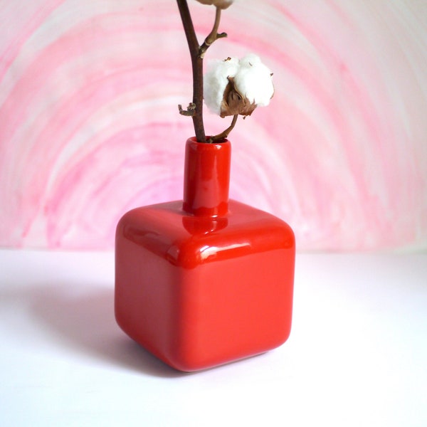 Vintage Red Ceramic Cube Vase by ASA Selections