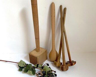 Antike Wood Kitchen Utensils - Set of five shabby country kitchen tools