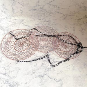 Vintage Wire Basket Three tiered - pink wirework hanging baskets
