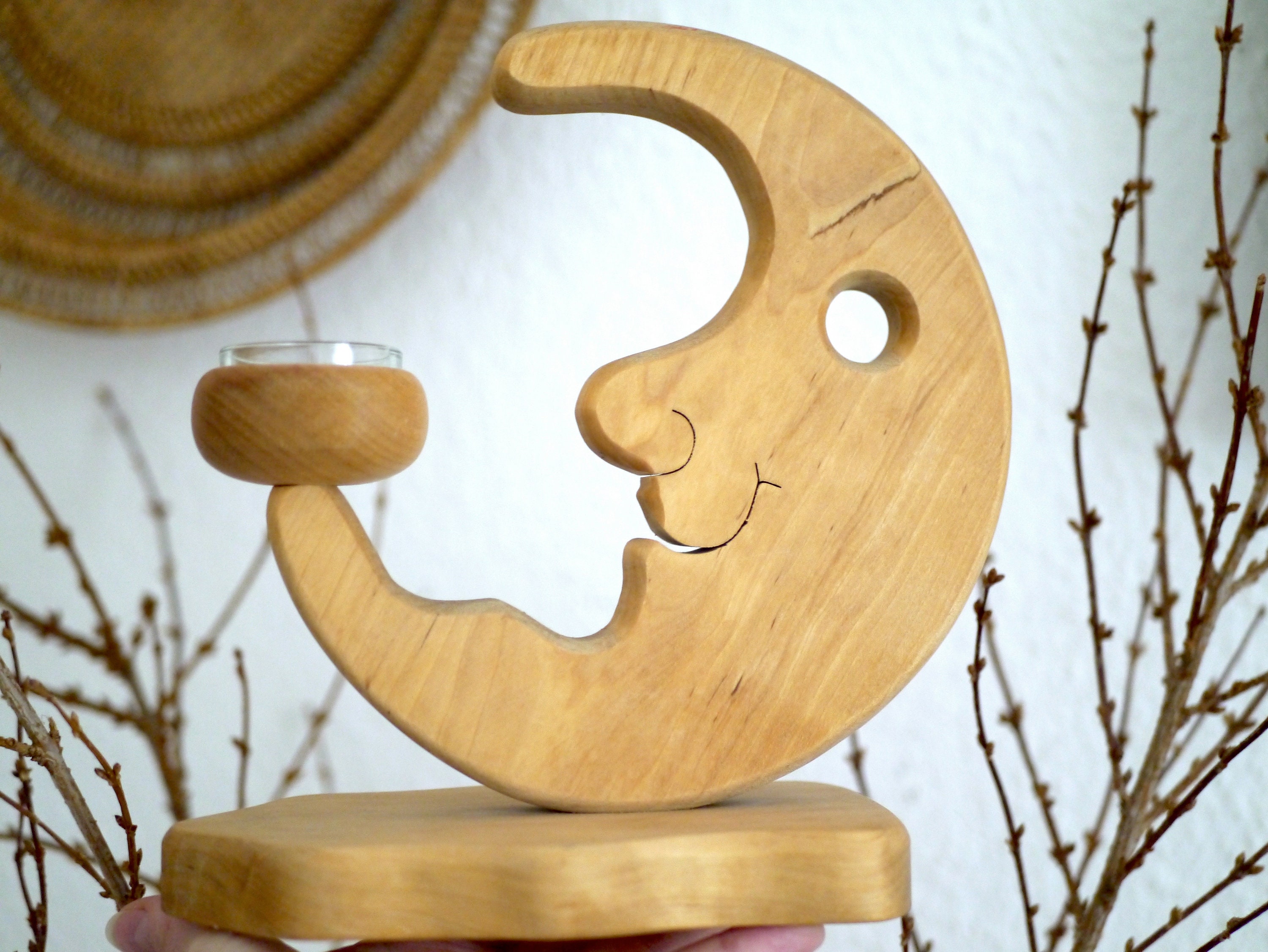 Halbmond Kerzenhalter aus Holz | Etsy