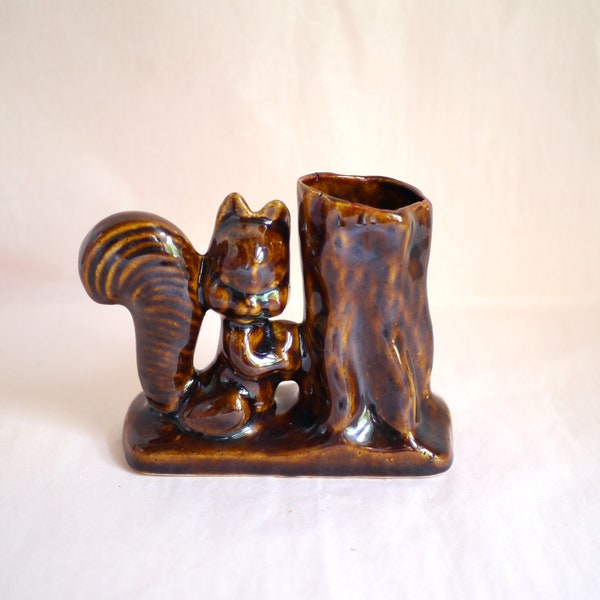 Vintage ceramic squirrel with vase or pen storage holder