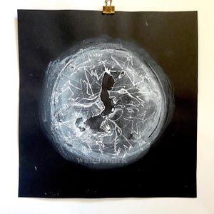 Dipinto originale contemporaneo di belle arti a inchiostro - inchiostro bianco A5 su carta nera