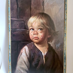 Vintage Bild Bragolin, weinender rubia Junge 50 cm x 70 cm