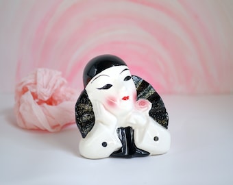 80er Jahre Harlekin Büste, Keramik Clown Figur