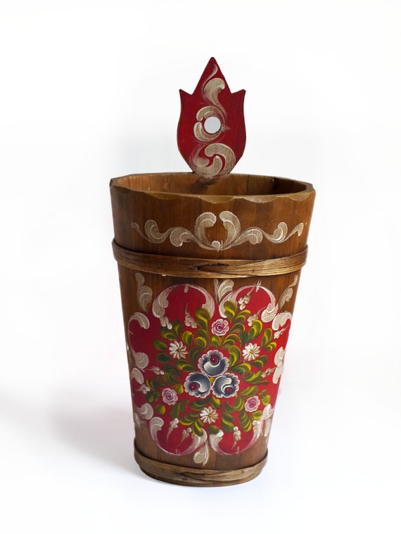 ヴィンテージ傘立て、無垢材、手描き、全高 58 cm、幅 25 cm