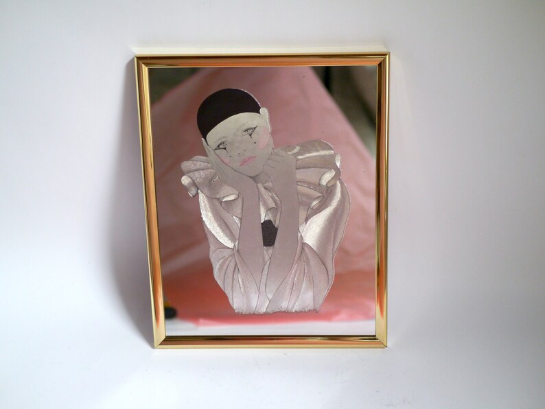 Vintage Pierrot Lady SPIEGEL/ 80er Jahre guld gerahmt verträumt Harlekin Lady Wandspiegel bild 3