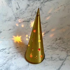 Celestial Candleholder Brass cone shaped Cozy Starlight