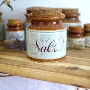 Stoneware CANISTERS Schramberg, German ceramic kitchen storage pots with cork lid