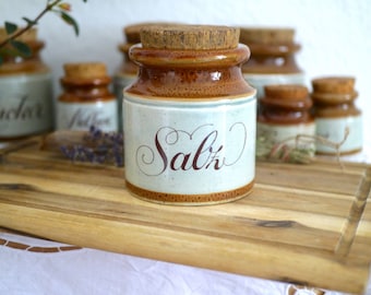Stoneware CANISTERS Schramberg, German ceramic kitchen storage pots with cork lid