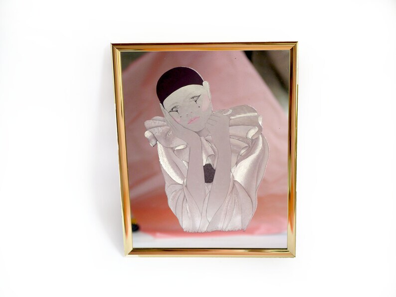 Vintage Pierrot Lady SPIEGEL/ 80er Jahre guld gerahmt verträumt Harlekin Lady Wandspiegel bild 2