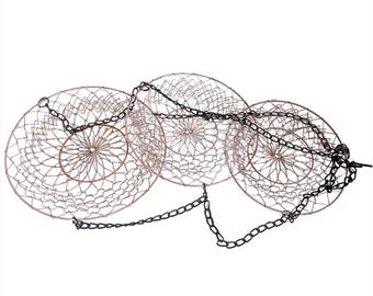Vintage Wire Basket Three tiered - pink wirework hanging baskets