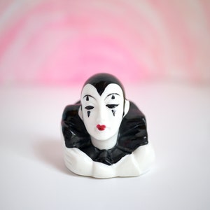 Miniature Pierrot figurine head, gorgeous painted face jester
