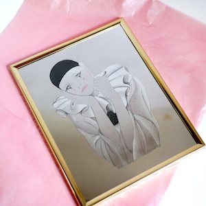 Vintage Pierrot Lady SPIEGEL/ 80er Jahre guld gerahmt verträumt Harlekin Lady Wandspiegel bild 1