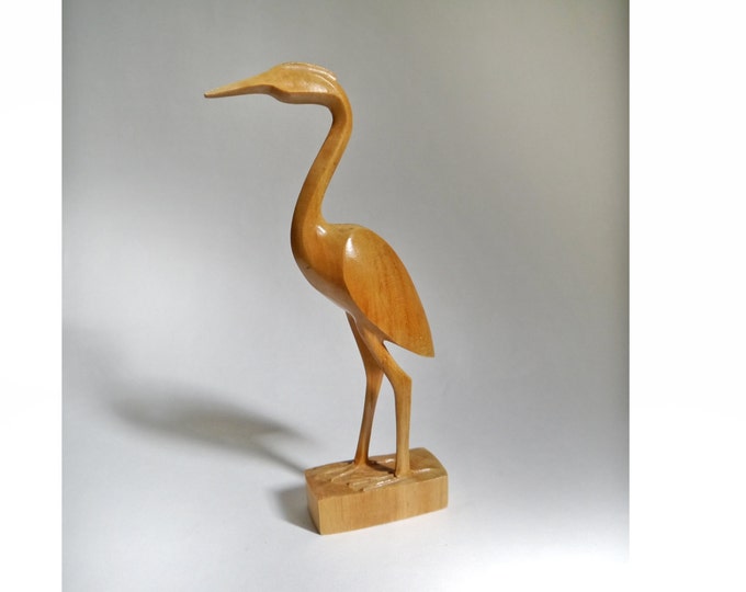 Vintage Crane Mid Century Carved Wood Sculpture Bird Figurine Home