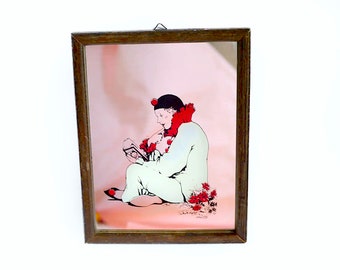 Vintage Harlekin Spiegel mit Holzrahmen & roten Akzenten