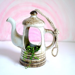 Vintage Keramik Blumenampel Kaffeekanne