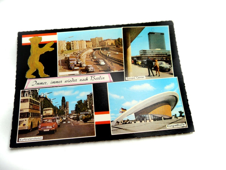 Vintage postcard from Berlin 5060s divided Berlin card 60s souvenir tourist card Berlin highlights